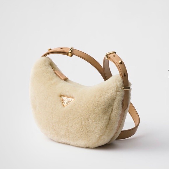 PRADA Arque Shearling and Leather Shoulder Bag - Picture 1 of 6